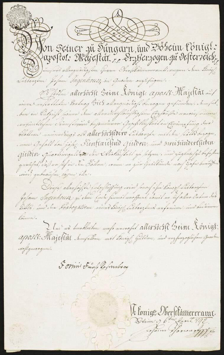Benoeming van Ingenhousz tot keizerlijke lijfarts 6 april 1792